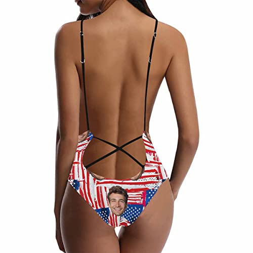 Custom Face Swimsuits With Husband Photo Personalized Bathing Suit With American Flag For Women Funny Gifts For Her #TOP3