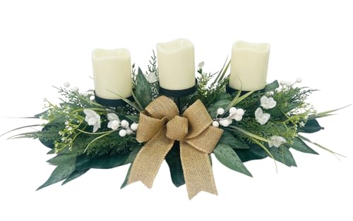 Svndlyn SDC-00002 Candle Holders Centerpiece For Table,3 Wick Candle Holder With Gypsophila Artificial Flower,Artificial Magnolia,Freesia And Holly Berries For Table Centerpiece Decor,Dining Room Decor,Desktop Decor thumb #2