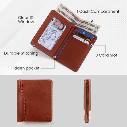Image of Mens Leather Slim Bifold Wallet with RFID Blocking | Card Holder with Multiple Slots and Cash Pocket | Lightweight Design Men's Purse | Pocket Carry Travel Gifting & Office Use - Brown