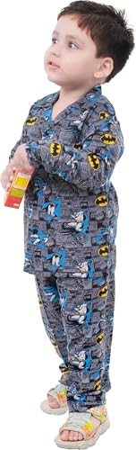 Image of TONY & JONY Summer Casual Wear Self Design Cartoons Printed Full Sleeve 100% Pure Cotton Kid's Top Bottom Set /Night Suit
