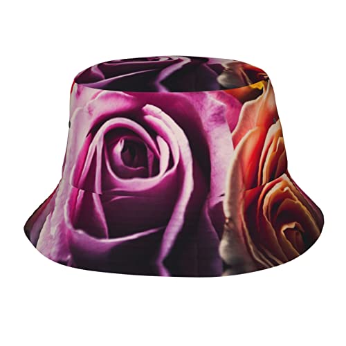 ODMP Cappello a secchiello da uomo e donna con fiori rosa - Cappello da sole alla moda - Cappello da pescatore da viaggio all'aperto, Ibrido Tea Rose, Etichettalia unica