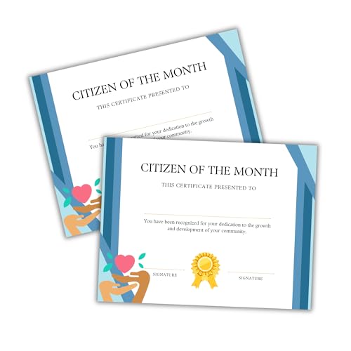 Citizen of The Month Certificate 30pk 8.5x11” Citizenship Award Appreciation