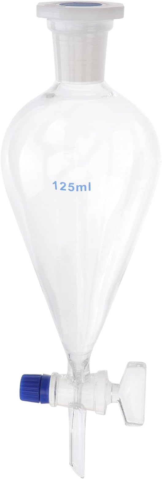 Balacoo Conical Separatory Funnel 125ml Chemistry Laboratory Glass Pear Shaped Experimental Separatory Funnel