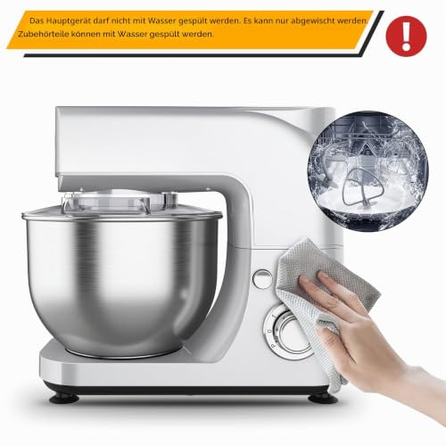 Foto von Küchenmaschine Knetmaschine Rührmaschine Küchenmaschine multifunktional 6 Geschwindigkeit mit Edelstahlschüssel Teigknetmaschine mit Rührbesen, Knethaken, Schlagbesen(MEHRWEG)