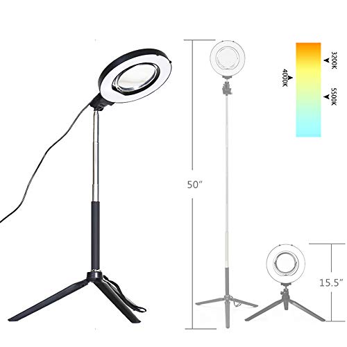 Dimmable Ring Light with Adjustable Height Light Stand，Selfie Stick and USB Plug,6