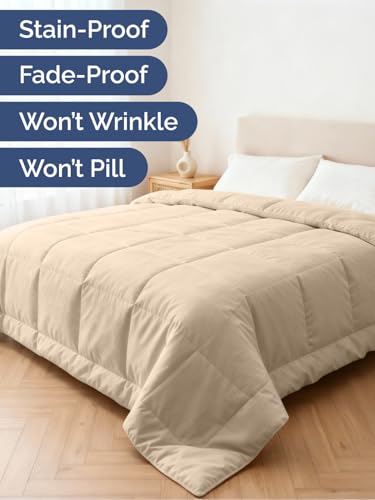 Image of King Size, Cream Alternative Down Comforter - Warm, Lightweight & Breathable Hotel Quality Bedding Set for Men, Women, Kids and Teens - All Season Oversized Cooling Microfiber Duvet Insert Comforter