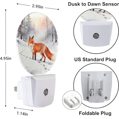 Image of Winter Woods Landscape Night Light Fox in The Snow Dusk to Dawn Plug-in Nightlight Auto Sensor for Bedroom Bathroom Hallway Living Room