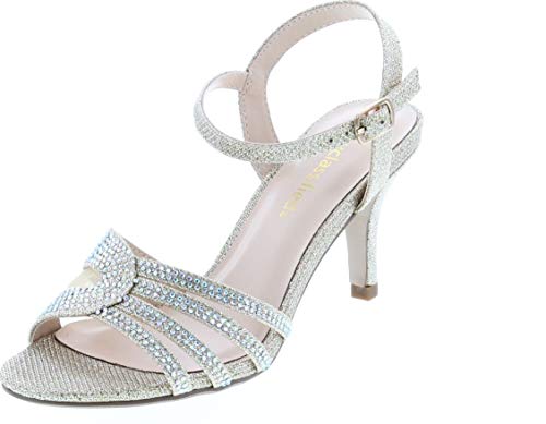 City Classified Comfort Womens JDNasa Strappy Rhinestone Open Toe Low Heel Heeled-Sandals (6 M US, Gold N)