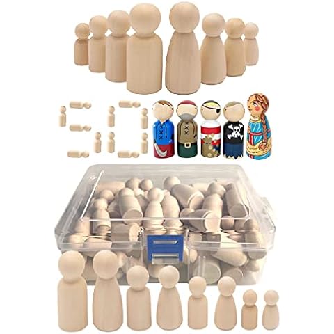Miyobing Wooden Peg Dolls Unfinished People, 50 Pcs Natural Wooden Pegs People Shape Doll for DIY Crafts, Family Peg Dolls for Kids Painting/Creative Art/Christmas Decoration Toy Cover