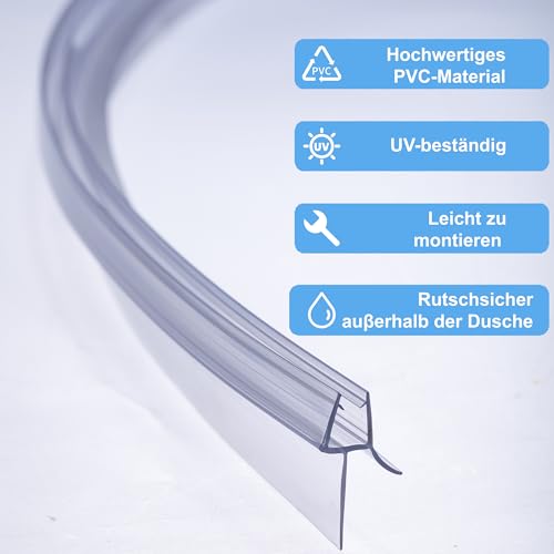 QOROCO Duschdichtung Gebogen 2x 70cm für 4-6mm Glastüren, mit länger Gummilippe(Lippen 20mm), Situationen mit größerer Bodenfreiheit, Vorgebogene PVC Ersatzdichtung für Runddusche, Rundbadewanne