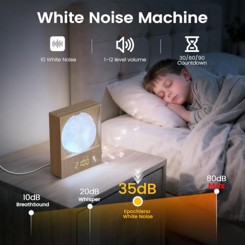 Epochleno Sunrise Alarm Clock, 360-Degree Rotating Moonlight & 10 White Noise Sounds, Dual Alarm & Snooze for Heavy Sleeper, Timer, Wooden Bedroom Light Gift - Wood - image 5
