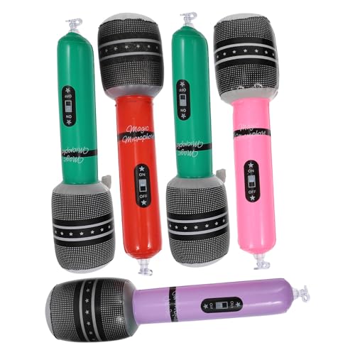 TOYANDONA Microphones Gonflables Jouets 25 Cm pour Garçon Et Filles, Lot De 5 Pièces en PVC Solide, Accessoires Fête Thème Karaoké, Jouets Micro Réalistes Couleur Aléatoire pour Animation Et Présents