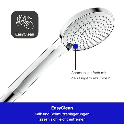 Duravit Universal Duschkopf, Duschbrause mit 3 Strahlarten (Rain, Intense , Soft ), Handbrause rund (Ø 110 mm), Brausekopf mit wassersparender MinusFlow-Funktion, reinigungsfreundlich, Chrom