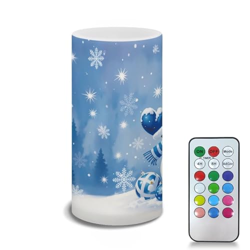 Image of Poceacles Snowman Snowflake Blue Flameless Light Candles Battery Operated Candles with Color Changing Timer Remote Control Tealights for Christmas Home Dinner Party Banquet Decor