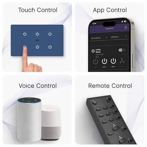 Image of IOTICS Smart Wifi Switch Board: 6 Switch with 2 x High Load (AC /Geyser) switch. Touch Control, Remote, App Control. Voice Control with Alexa & Assistant. Smart Touch Switch For Home Automation (Blue)