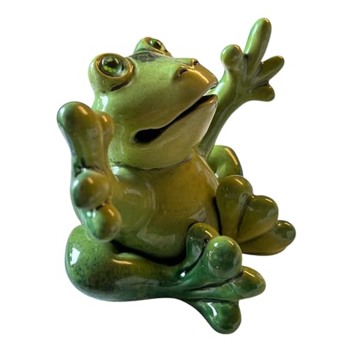 Ukrainisches Kunsthandwerk Figura decorativa de rana de cerámica para jardín, color verde esmaltado, hecha a mano, decoración de jardín