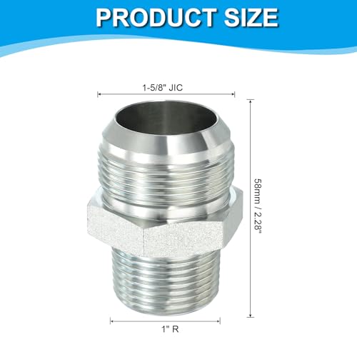 Image of PATIKIL Pipe Adapter Connector 1-5 /8 inch Male 74 Flare JIC x 1 inch Male R Pipe Fitting Oil Feed Restrictor Fitting Hydraulic Connector for Oil Steam Water Pipelines System