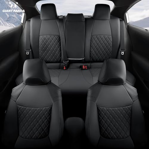 Image of GIANT PANDA Customized Full Set Car Seat Covers Fit for Toyota Corolla L LE 2020 2021 2022 Faux Leather- (Black)