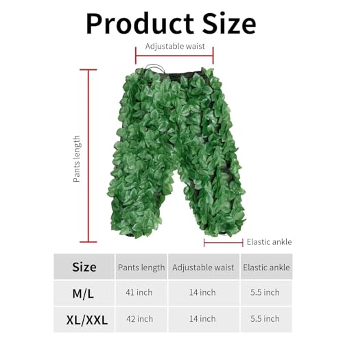 HYOUT Hooded Ghillie Suit Camo Suit Woodland & Forest Design 3D Green Leaf Clothing for Jungle Hunting Party, M/L