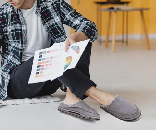 Image of KuaiLu Mens Slippers Orthopedic Arch Support Suede Fluff Plush Home Shoes | Comfortable Plantar Fasciitis Slip-on Bedroom Warm House Garden Footwear Fuzzy Clogs Slippers Indoor Outdoor Pantuflas