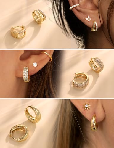 YADOCA Gold Hoop Earrings for Women - Hypoallergenic Chunky Gold Silver Hoops Earring Stacks Small 14K Gold Filled Huggie Earrings Set for Multiple Piercing 8/10/12M4