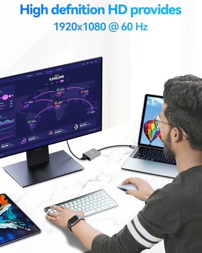 Image of USB to HDMI Adapter for Monitor 1080P@60Hz Display with 5Gbps High Speed Transmission, Support Extend & Mirror Mode, Compatible with Window 7 /10 /11, Mac OS 10.15+, Laptop, Desktop, TV, Monitor, Silver