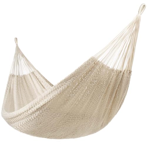 Image of Lazy Daze Hammocks Handwoven XL Mayan Hammock, 10.5 FT Soft Rope Double Hammocks, Portable Outdoor Hammock with Carry Bag, 2 Straps & Carabiners for Patio Outside, 550 lbs Weight Capacity, Natural