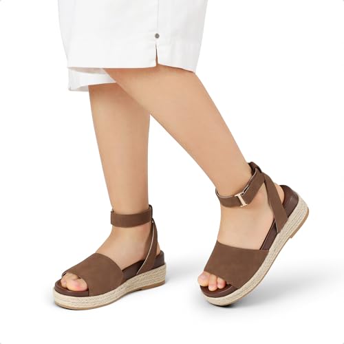 Image of DREAM PAIRS Girls Platform Wedge Open Toe Espadrille Sandals with Buckle Ankle Strap for Little Kid /Big Kid
