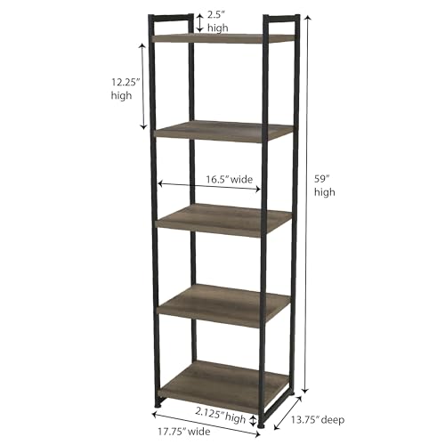 Household Essentials 5 Tier Storage Tower Metal, Grey Shelf – Black Frame, Ashwood - Thumbnail 3