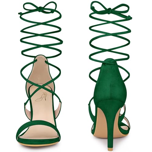Allegra K Allegra K Women Open Toe Stiletto High Heel Lace-Up Dark Green Sandals - 7 m US