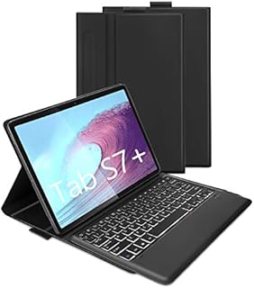 Backlit Keyboard Case Compatible with Samsung Galaxy Tab S8+/ S7+ / S7 FE 12.4", Cover with Detachable Keyboard UK Layout for Samsung Galaxy Tab S7 FE/ S8 Plus / S7 Plus 12.4 Inch, Black