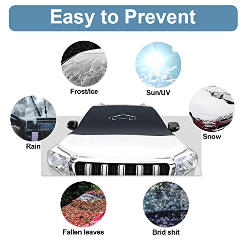 Image of Cosyzone Windshield Cover for Ice and Snow, XL Size (Black)-600D Oxford Fabric Weatherproof for Winter, Includes Anti-Theft Straps&Storage Bag, Fits Most Cars, Trucks, Vans, SUVs(70.86 x 51.2 inches)