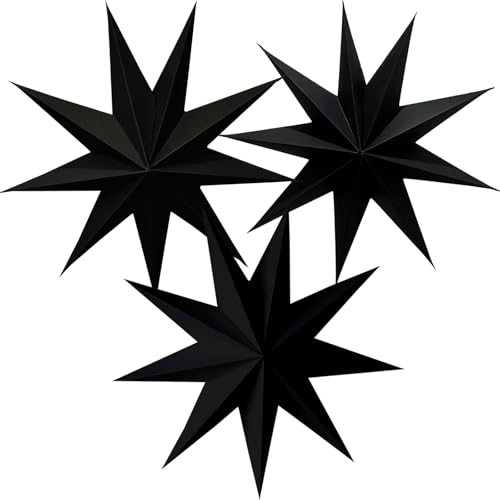 IBOPUXIU 3 estrelas de papel de Natal, três estrelas pretas, 30 cm de diâmetro, reutilizável