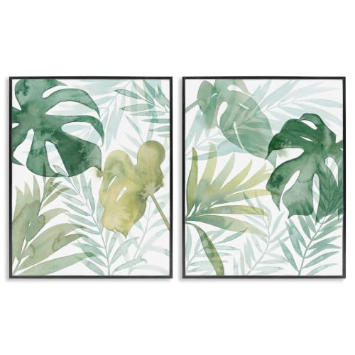 Lush Green Plant Leaves Botanical, 16 x 20 Inch Framed Giclée Print Set