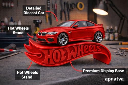 Image of 1:64 Diecast Car Display Shelves | Table Stand Toy Car Stand for Kids & Collectors | Black Steel Mini Car Rack for Home & Office Decor | (Pack of 5) (No Car Included) (Red)