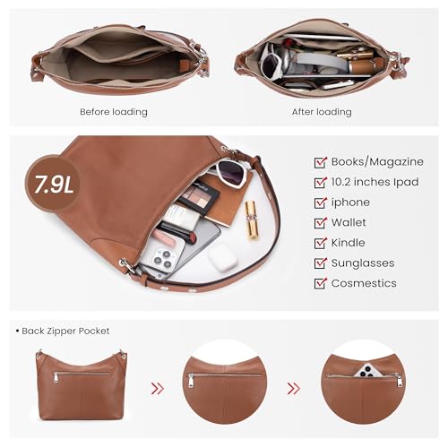 befen Genuine Leather Hobo Bags for Women Trendy Crossbody Purses Soft Real Leather Shoulder hanbags with Adjustable Strap, Dark Brown, Medium by befen - Image 3