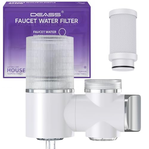 DEASS Water Filter for Sink Faucet, Tap Water Purifier for Kitchen & Bathroom, Removes 99% Chlorine, Lead & 60+ Contaminants, Tool-Free Installation, Includes 2 Filters