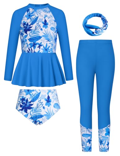 Image of GRACE KARIN Girls Long Sleeve Swimsuit Mermaid Bathing Suit Rash Guard Swimwear 4 Piece Size 5-12