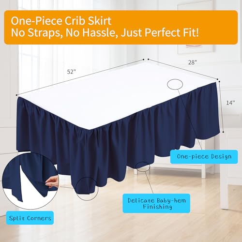 Image of Crib Bed Skirt Dust Ruffle 100% Cotton - Natural, Soft, Breathable for Baby's Delicate Skin, Nursery Toddler Crib Bed Skirt for Baby Boys Girls, Fits Standard Cribs 28 inch x 52 inch with 14 inch Drop