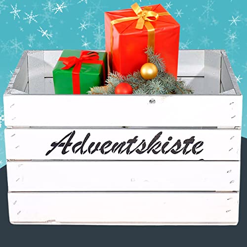 Truhenking Weiße Kiste mit Adventskiste Aufdruck 50x40x30cm...