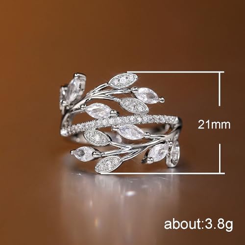 Delicate Leaf Shape Ring with Shiny Cubic Zirconia for Women Gorgeous Party Jewelry3