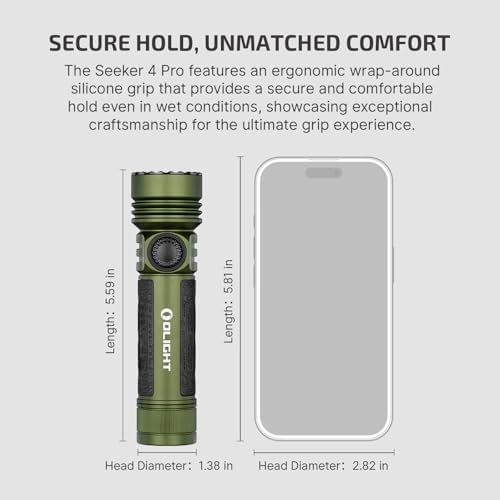 OLIGHT Seeker 4 Pro Rechargeable Flashlights, 4600 Lumens High Powerful Bright LED Light with USB C Holster, Waterproof IPX8 for Emergencies, Camping, Searching (OD Green)