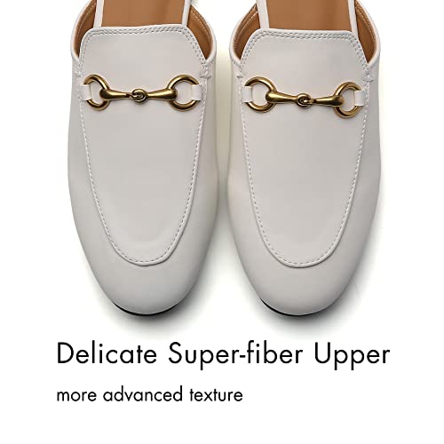 Minorsu Buckle Mules For Women Flats Beige Round Toe Mule Backless Slides Slip On Loafer Shoes #TOP2