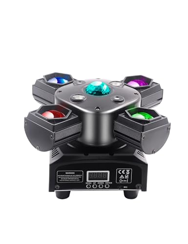 SOERDMX Professional DJ Lights 4-in-1 Moving Head with Red Green Laser & Golden Effects – DMX512/Sound-Activated Control, Auto Modes for Stage, Club, Party Lighting