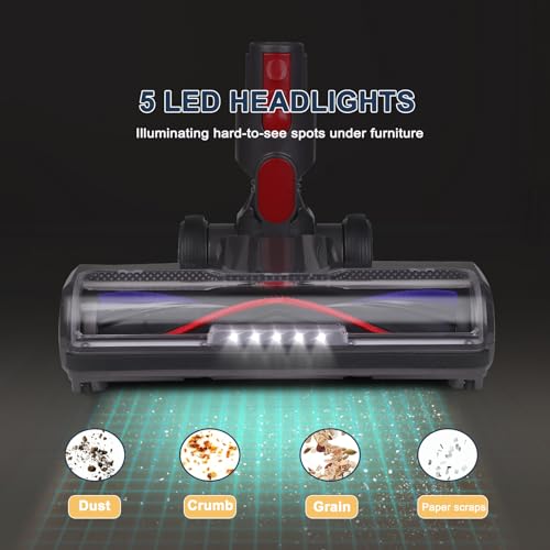 Image of HESTIA Hardwood Floor Attachment for Dyson V7 V8 V11 V15 SV10 SV12 SV14 Cordless Stick Vacuum Cleaners, V-Shaped Roller Brush, LED Headlights, Cleaner Head Replacement Parts