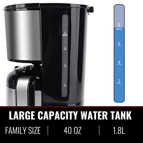 Aigostar Stainless Steel Coffee Maker, 8 Cup Programmable Coffee Maker With Thermal Carafe, 24H Timer And Reusable Filter, Anti-Drip System, Drip Coffee Maker With Quick Brew Technology, Black #TOP6