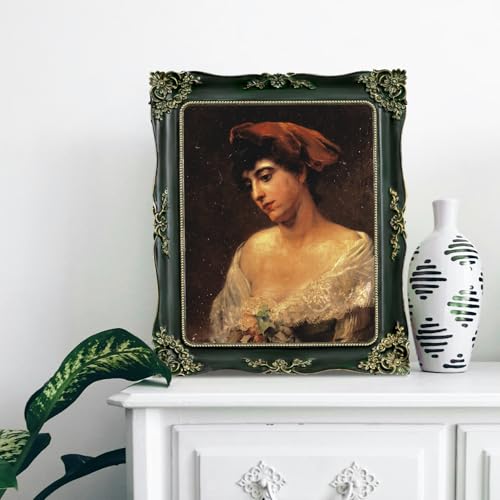 Image of Green Picture Frame 8x10 Vintage Picture Frames Ornate Antique | Real Glass, Wall or Tabletop Display, Fits 8x10 or 5x7 Photo with Mat