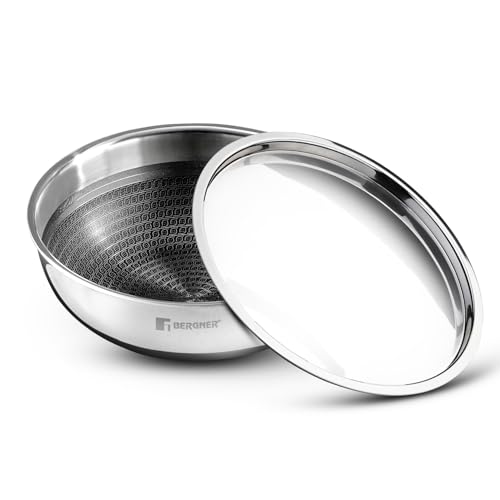 Image of BERGNER Hi-Tech Giro Triply Tasra 24cm (2.6L) with Stainless Steel Lid, Honeycomb Mesh Non-Stick Coating, PFOA Free, Consumes Less Oil, Healthy Cooking, Even Heat Distrubtion - Induction Bottom
