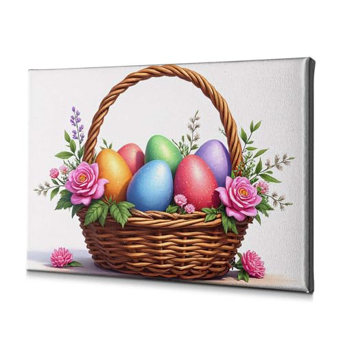 Tableau décoratif sur toile Pâques fleurs et œufs déco murale 40x60 cm