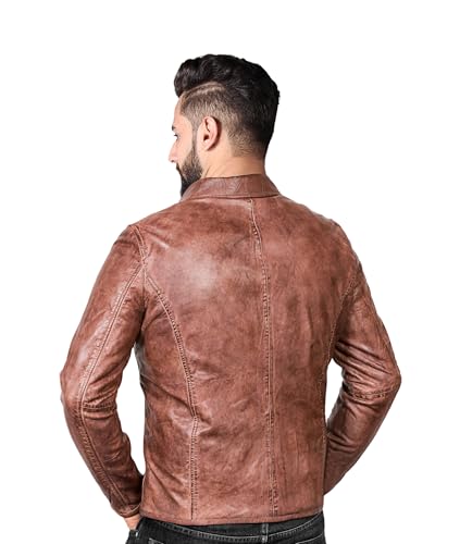Brown Casual Style Leather Jacket – Zipper Closure Fashion for Boys & Biker Fans3